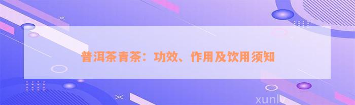 普洱茶青茶：功效、作用及饮用须知