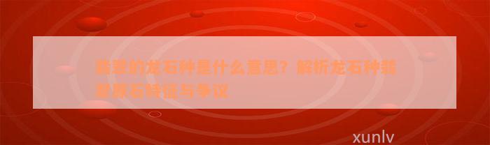 翡翠的龙石种是什么意思？解析龙石种翡翠原石特征与争议