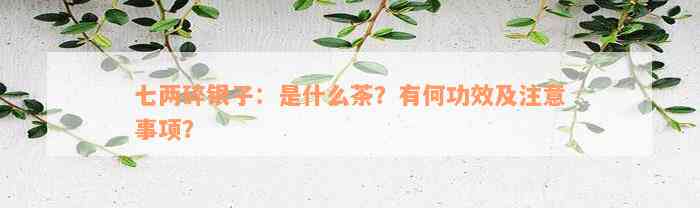 七两碎银子：是什么茶？有何功效及注意事项？