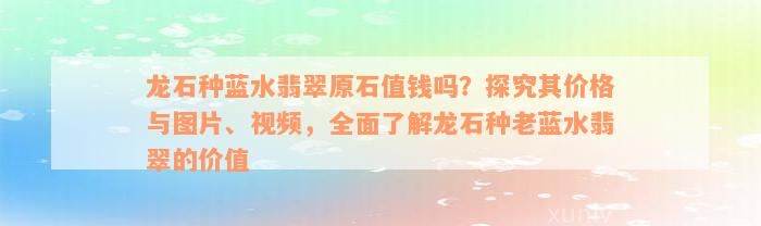 龙石种蓝水翡翠原石值钱吗？探究其价格与图片、视频，全面了解龙石种老蓝水翡翠的价值