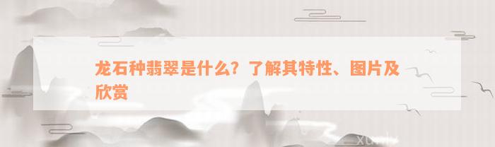 龙石种翡翠是什么？了解其特性、图片及欣赏