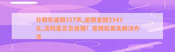 分期乐逾期317天,逾期金额3343元,法院是否会逮捕？逾期后果及解决办法