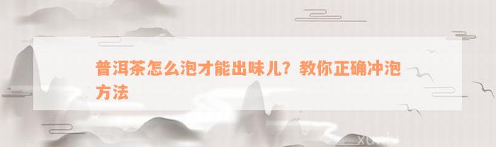 普洱茶怎么泡才能出味儿？教你正确冲泡方法