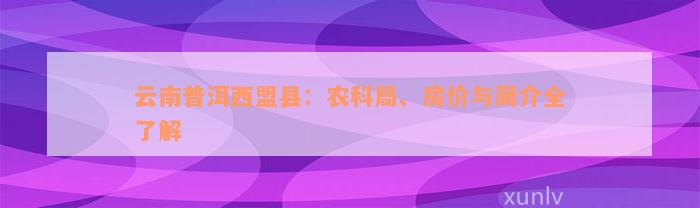 云南普洱西盟县：农科局、房价与简介全了解