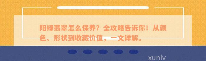 阳绿翡翠怎么保养？全攻略告诉你！从颜色、形状到收藏价值，一文详解。