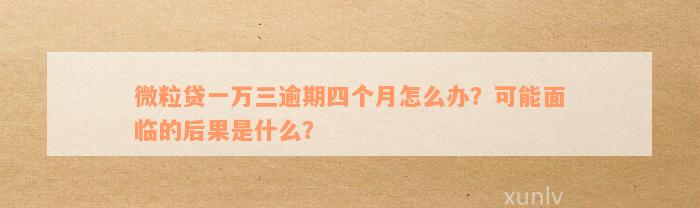 微粒贷一万三逾期四个月怎么办？可能面临的后果是什么？