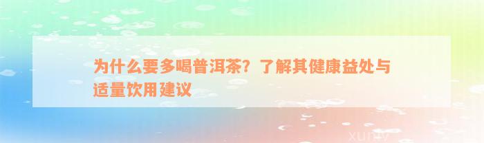 为什么要多喝普洱茶？了解其健康益处与适量饮用建议