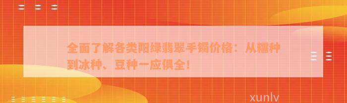 全面了解各类阳绿翡翠手镯价格：从糯种到冰种、豆种一应俱全！