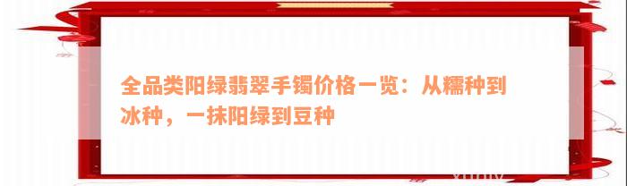 全品类阳绿翡翠手镯价格一览：从糯种到冰种，一抹阳绿到豆种