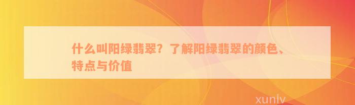 什么叫阳绿翡翠？了解阳绿翡翠的颜色、特点与价值