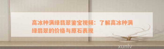 高冰种满绿翡翠鉴宝视频：了解高冰种满绿翡翠的价格与原石表现