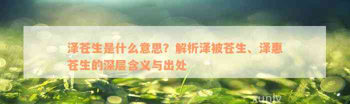 泽苍生是什么意思？解析泽被苍生、泽惠苍生的深层含义与出处