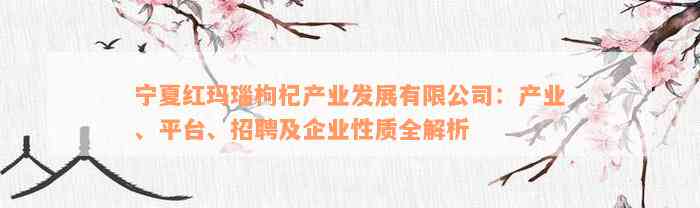 宁夏红玛瑙枸杞产业发展有限公司：产业、平台、招聘及企业性质全解析