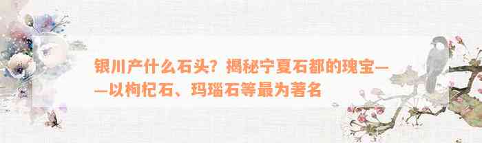 银川产什么石头？揭秘宁夏石都的瑰宝——以枸杞石、玛瑙石等最为著名