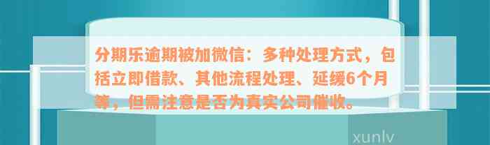 分期乐逾期被加微信：多种处理方式，包括立即借款、其他流程处理、延缓6个月等，但需注意是否为真实公司催收。