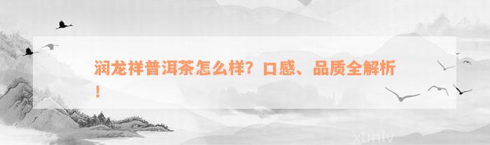 润龙祥普洱茶怎么样？口感、品质全解析！