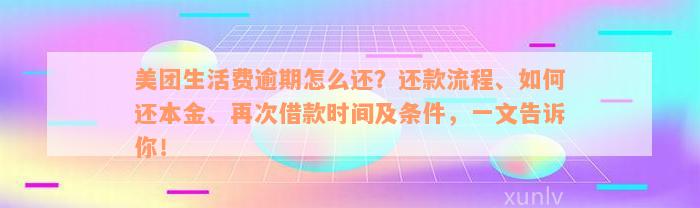 美团生活费逾期怎么还？还款流程、如何还本金、再次借款时间及条件，一文告诉你！