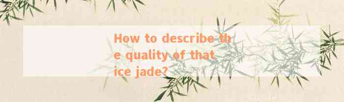 How to describe the quality of that ice jade?