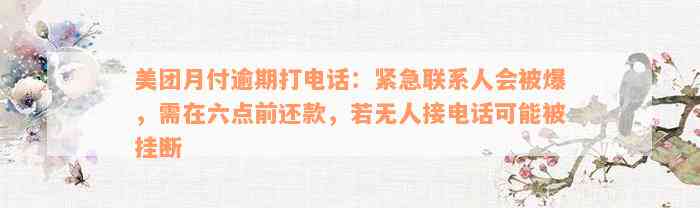 美团月付逾期打电话：紧急联系人会被爆，需在六点前还款，若无人接电话可能被挂断