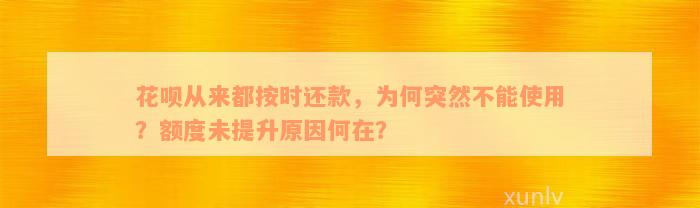 花呗从来都按时还款，为何突然不能使用？额度未提升原因何在？