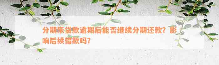 分期乐贷款逾期后能否继续分期还款？影响后续借款吗？