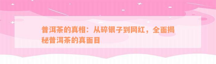 普洱茶的真相：从碎银子到网红，全面揭秘普洱茶的真面目