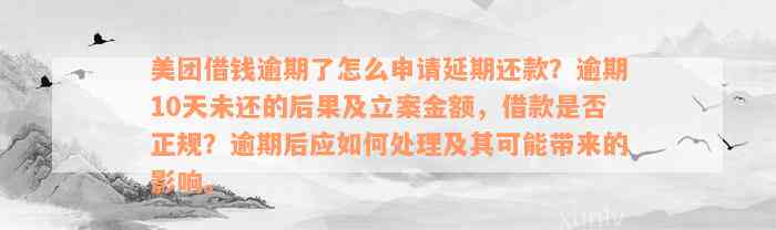 美团借钱逾期了怎么申请延期还款？逾期10天未还的后果及立案金额，借款是否正规？逾期后应如何处理及其可能带来的影响。