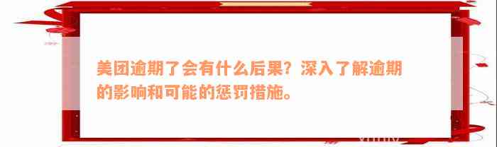 美团逾期了会有什么后果？深入了解逾期的影响和可能的惩罚措施。