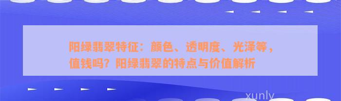 阳绿翡翠特征：颜色、透明度、光泽等，值钱吗？阳绿翡翠的特点与价值解析