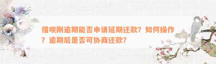 借呗刚逾期能否申请延期还款？如何操作？逾期后是否可协商还款？