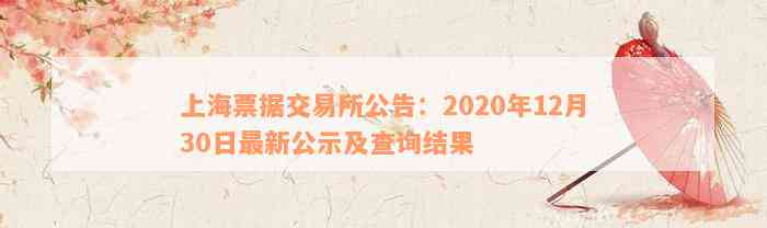 上海票据交易所公告：2020年12月30日最新公示及查询结果