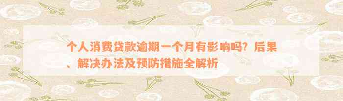 个人消费贷款逾期一个月有影响吗？后果、解决办法及预防措施全解析