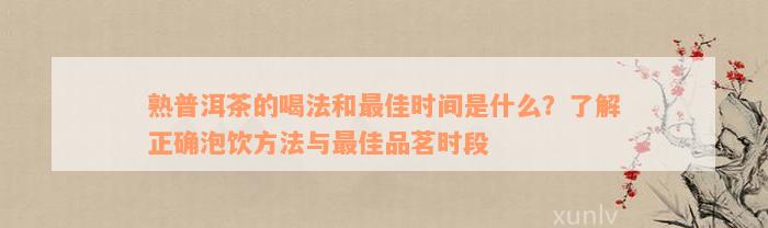 熟普洱茶的喝法和最佳时间是什么？了解正确泡饮方法与最佳品茗时段