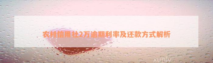 农村信用社2万逾期利率及还款方式解析