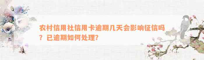 农村信用社信用卡逾期几天会影响征信吗？已逾期如何处理？