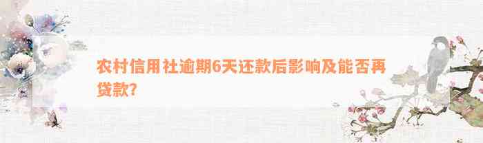 农村信用社逾期6天还款后影响及能否再贷款？