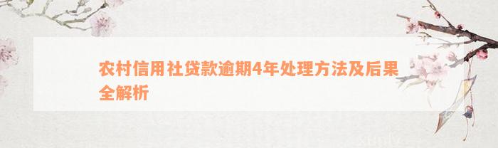 农村信用社贷款逾期4年处理方法及后果全解析