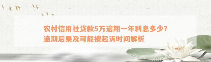 农村信用社贷款5万逾期一年利息多少？逾期后果及可能被起诉时间解析