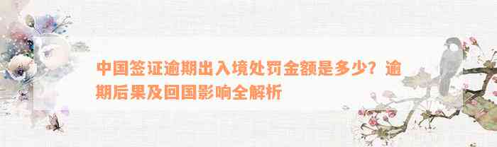 中国签证逾期出入境处罚金额是多少？逾期后果及回国影响全解析