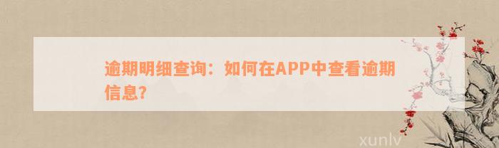 逾期明细查询：如何在APP中查看逾期信息？