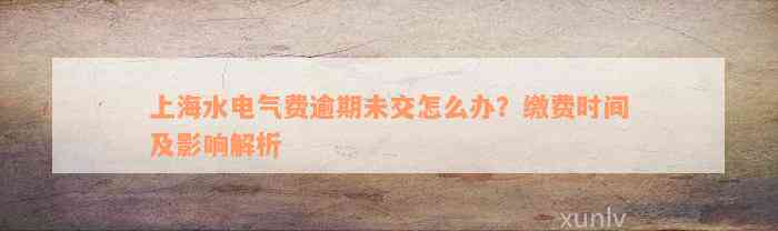 上海水电气费逾期未交怎么办？缴费时间及影响解析