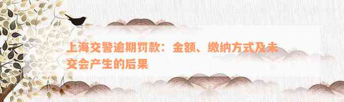 上海交警逾期罚款：金额、缴纳方式及未交会产生的后果