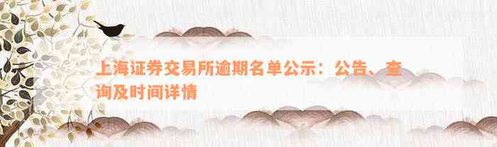 上海证券交易所逾期名单公示：公告、查询及时间详情