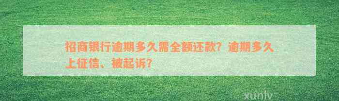 招商银行逾期多久需全额还款？逾期多久上征信、被起诉？