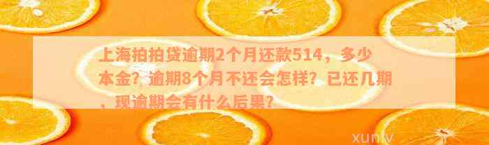 上海拍拍贷逾期2个月还款514，多少本金？逾期8个月不还会怎样？已还几期，现逾期会有什么后果？