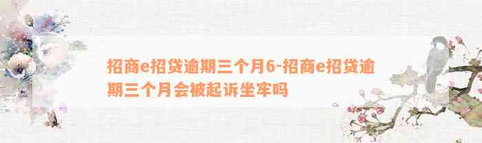 招商e招贷逾期三个月6-招商e招贷逾期三个月会被起诉坐牢吗