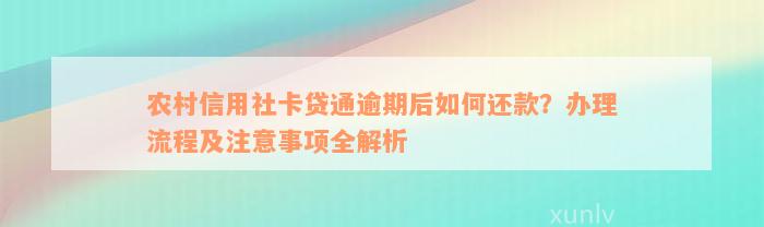 农村信用社卡贷通逾期后如何还款？办理流程及注意事项全解析