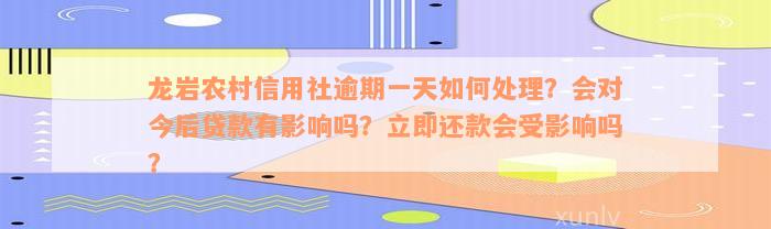 龙岩农村信用社逾期一天如何处理？会对今后贷款有影响吗？立即还款会受影响吗？