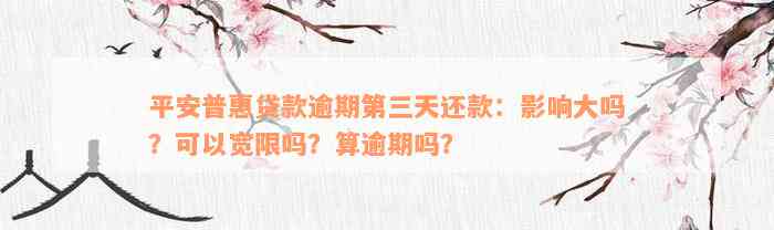 平安普惠贷款逾期第三天还款：影响大吗？可以宽限吗？算逾期吗？