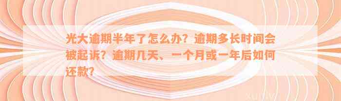 光大逾期半年了怎么办？逾期多长时间会被起诉？逾期几天、一个月或一年后如何还款？